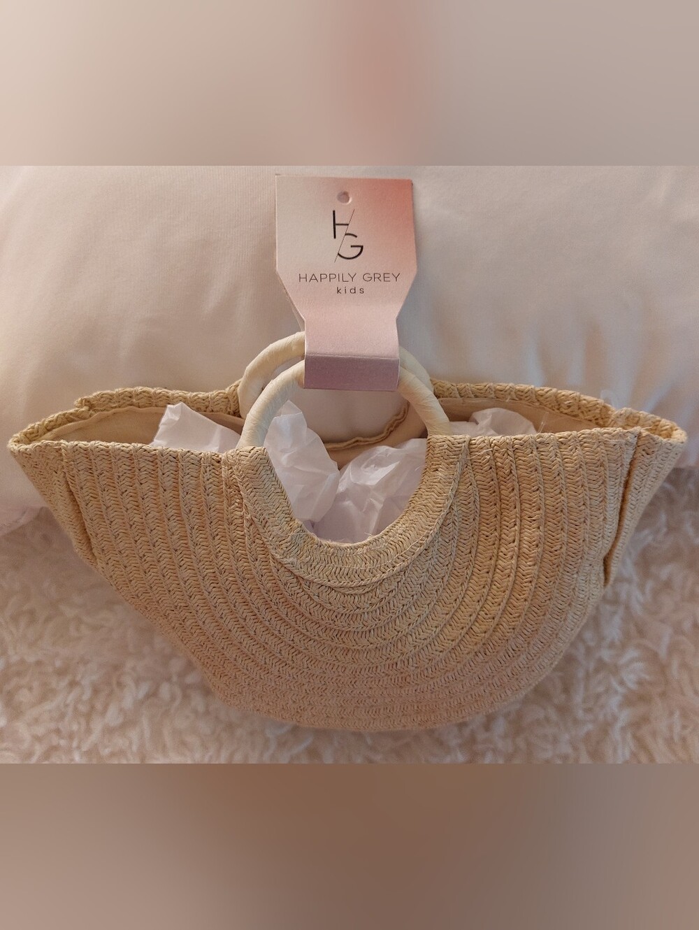 Kids- "Happily Grey" Straw Purse.